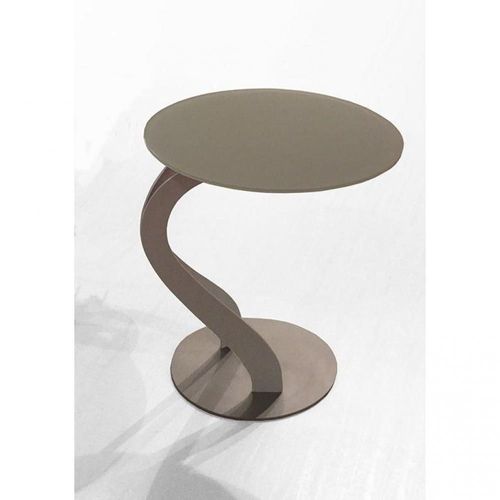 Bout De Canapé Tom Design Taupe Ovale En Verre Trempé