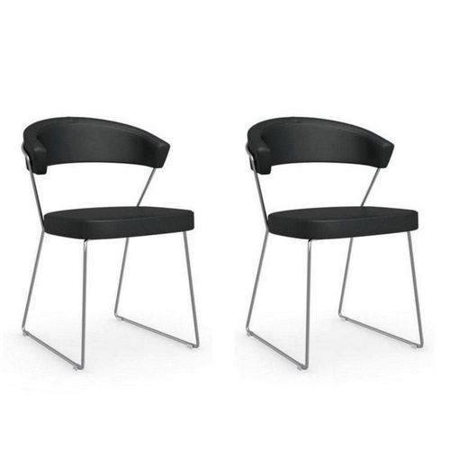 Lot De 2 Chaises New York Design Italienne En Cuir Noir