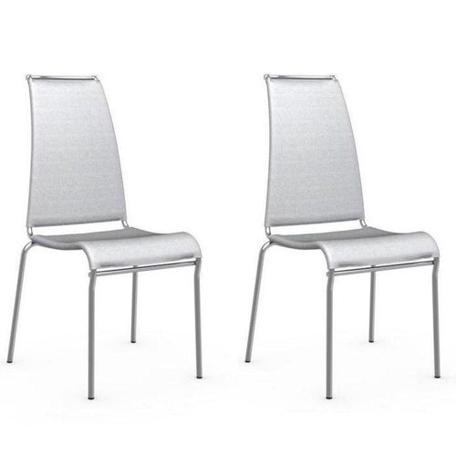 Lot De 2 Chaises Italienne Air High Structure Acier Chromé Assise Tissu Gris