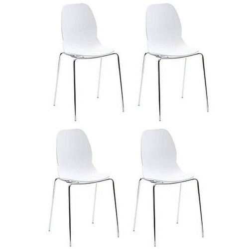 Lot De 4 Chaises Shell Metal Design Blanche Piétement Chromé