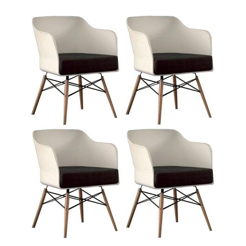 Lot De 4 Chaises Design Nordika Coque Blanche Et Hêtre Massif Coussin Anthracite