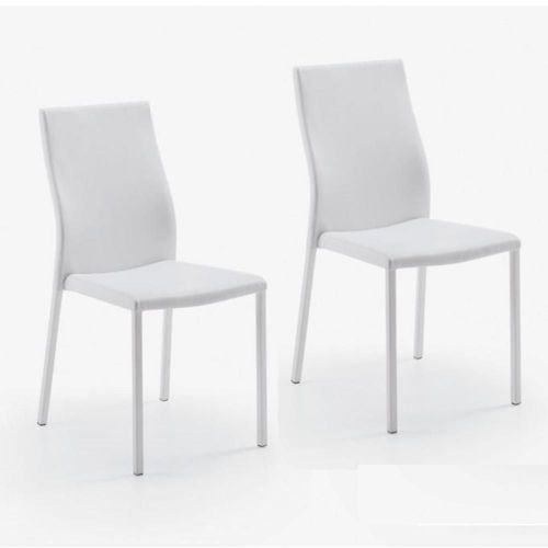 Lot De 2 Chaises Design Hellen Polyuréthane Façon Cuir Blanc Et Acier Blanc