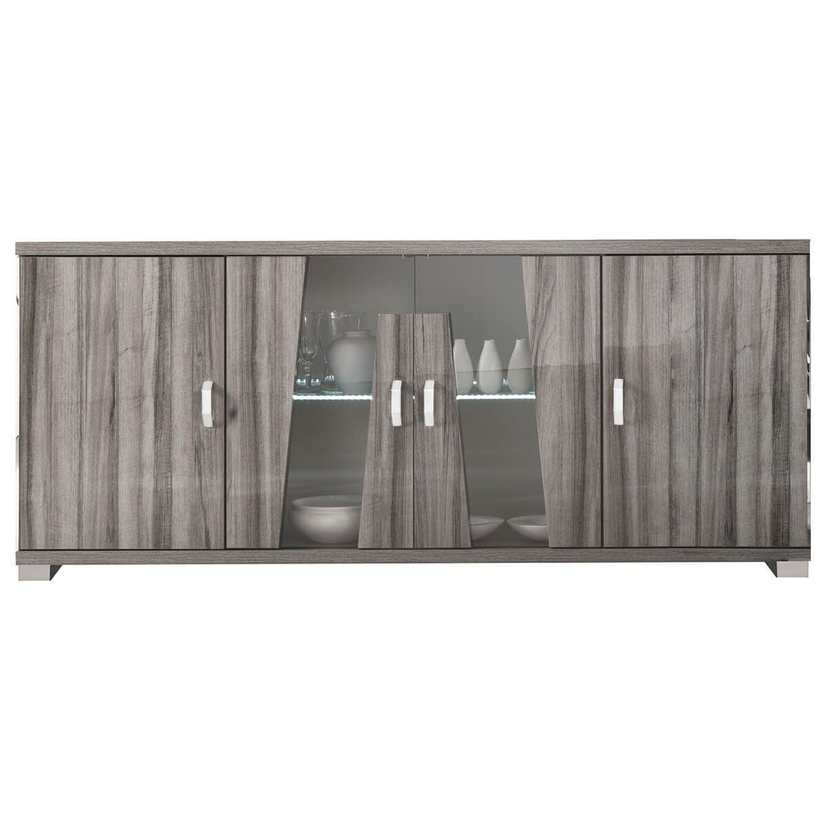 Dita - Buffet 4 Portes Aspect Noyer Gris Foncé + Eclairage Leds