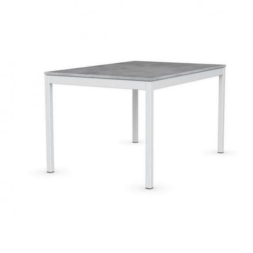 Table Extensible Snap Gris Béton Piétement Laqué Blanc 120x80 Cm