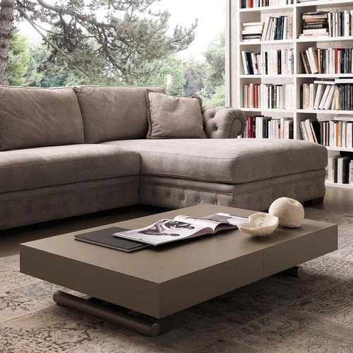 Table Basse Relevable Extensible Block 80 X 120 Cm Design Taupe