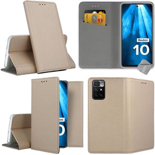 Housse Etui Coque Pochette Portefeuille Pour Xiaomi Redmi 10 + Film Ecran - Or Magnet