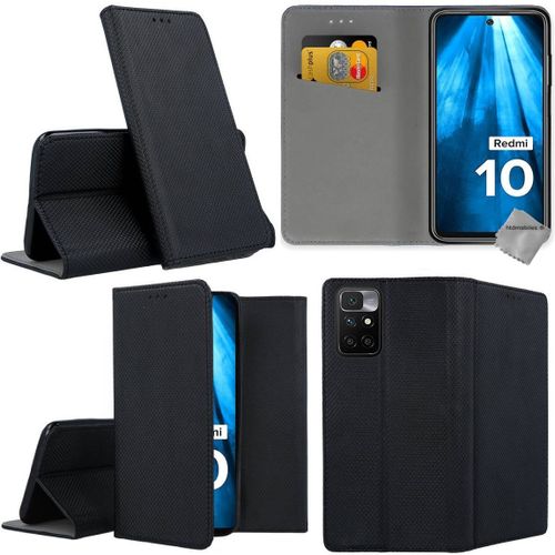 Housse Etui Coque Pochette Portefeuille Pour Xiaomi Redmi 10 + Verre Trempe - Noir Magnet