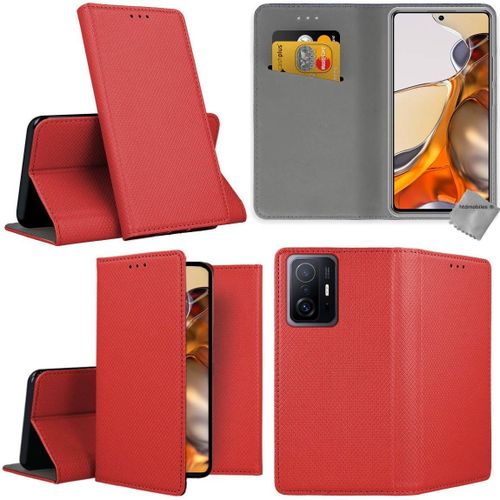 Housse Etui Coque Pochette Portefeuille Pour Xiaomi 11t 5g / 11t Pro 5g + Film Ecran - Rouge Magnet