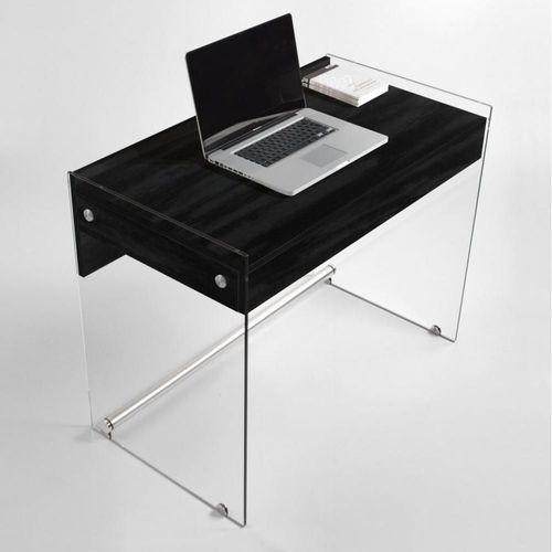 Bureau Tokio 1 Tiroir Noir Charbon Piétement En Verre