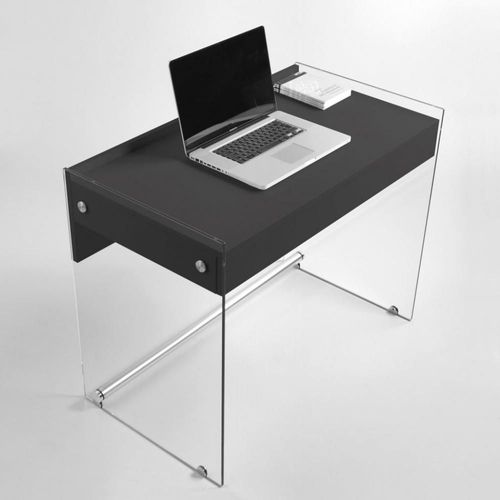 Bureau Tokio 1 Tiroir Gris Ardoise Piétement En Verre
