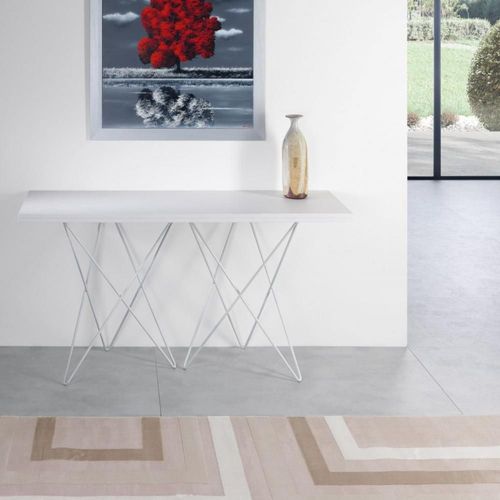 Table Console Extensible Ouverture En Livre Hermes Plateau Blanc Mat Pieds Blanc Largeur 140cm