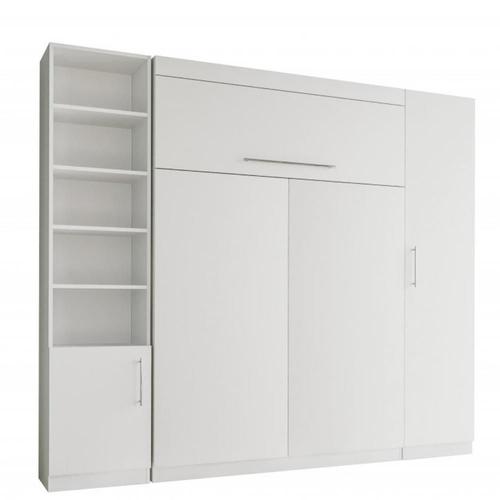 Composition Armoire Lit Escamotable Lutecia Blanc Mat Couchage 140*190 Cm