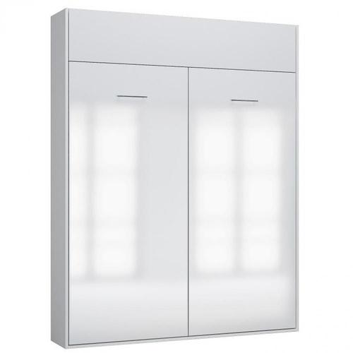 Armoire Lit Escamotable Dynamo Structure Blanc Mat Façade Blanc Brillant 160*200 Cm