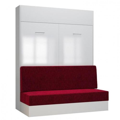 Armoire Lit Escamotable Dynamo Sofa Façade Blanc Brillant Canapé Rouge 160*200 Cm