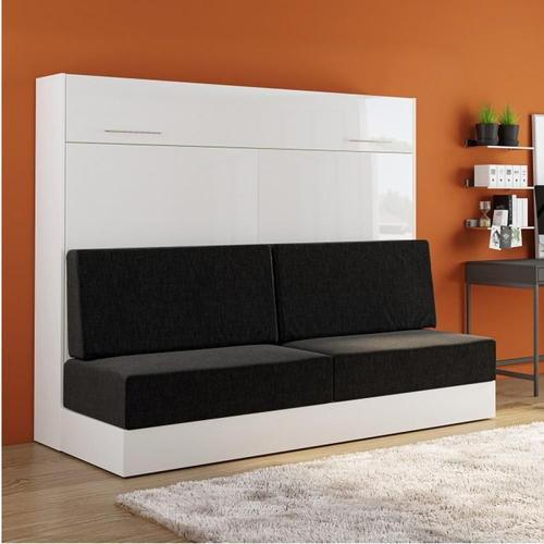 Armoire Lit Escamotable Vertigo Sofa Façade Blanc Brillant Canapé Anthracite Couchage 160*200 Cm