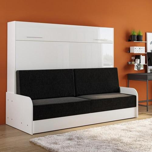 Armoire Lit Escamotable Vertigo Sofa Accoudoirs Façade Blanc Brillant Canapé Anthracite 160*200 Cm