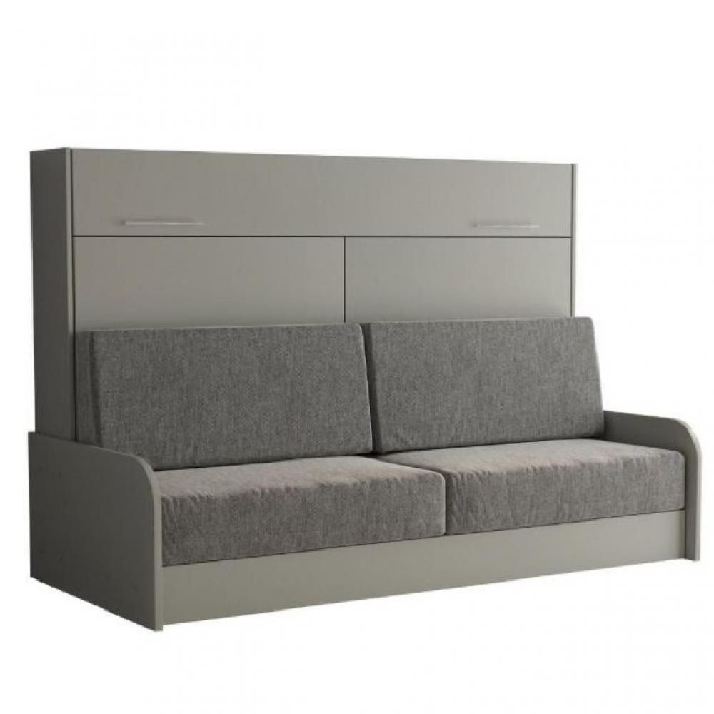 Armoire Lit Escamotable Vertigo Sofa Accoudoirs Gris Canapé Tissu Gris 160*200 Cm