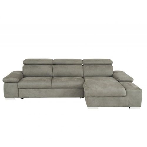Canapé D'angle Convertible Droite Avec Coffre De Rangement Panama Tissu Facon Nubuck Gris