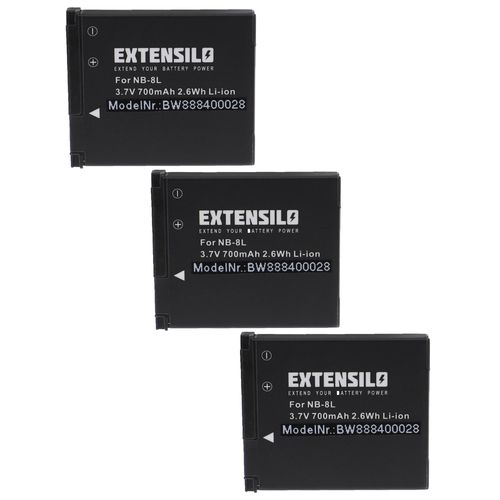 EXTENSILO 3x Batteries compatible avec Canon PowerShot A2200, A3000 IS, A3000IS, A3100IS appareil photo, reflex numérique (700mAh, 3,7V, Li-ion)