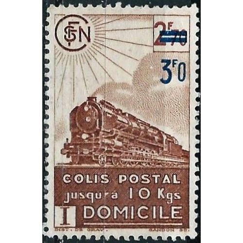 France 1943, Beau Timbre Pour Colis Postal Yvert 204, Livraison À Domicile 2f70 Brun Foncé, Surchargé "3f0", Neuf* - Sans Gomme.