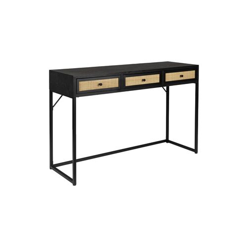 Console 3 Tiroirs 120x40x76 Cm En Rotin Et Métal Noir - Salvia