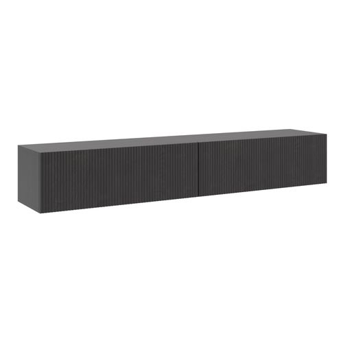 Meuble Tv Suspendu 2 Portes Abattants En Aspect Frêne Noir 175 Cm