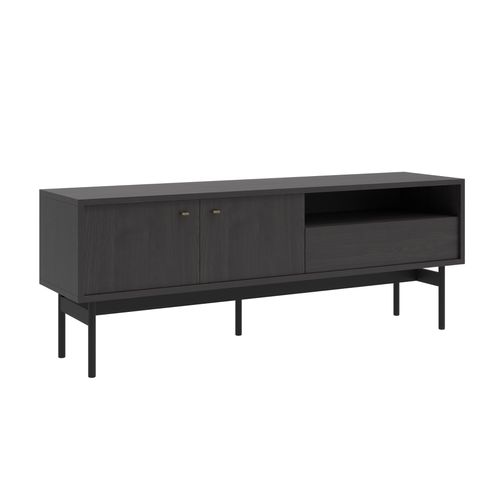 Meuble Tv 2 Portes Avec Tiroir Aspect Frêne Noir 154 Cm