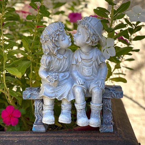 Statue de premier baiser pour petite fille et garçon, décoration de jardin, en résine, Sculpture romantique pour premier baiser, pour cour
