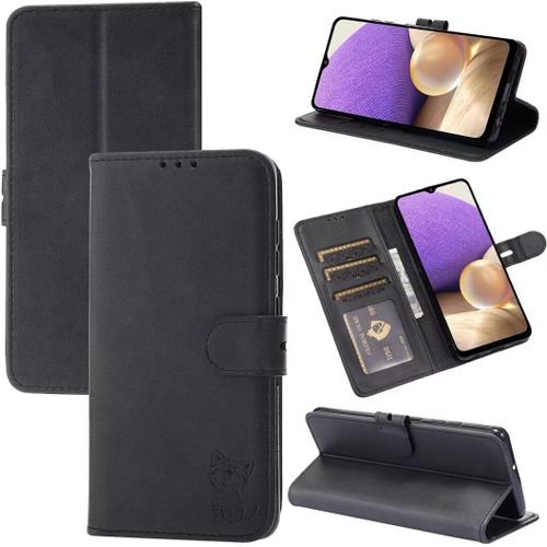 Compatible Con Coque Iphone 14 Pro En Cuir Portefeuille Etui Avec Fentes De Cartes, Fonction Support+Film De Protection D?Écran, Flip Case Housse-Noir