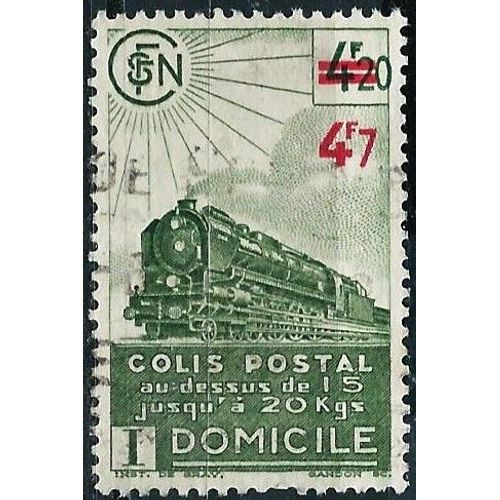 France 1943, Beau Timbre Pour Colis Postal Yvert 206, Livraison À Domicile, 4f20 Vert Foncé Surchargé "4f7", Oblitéré, Tbe.