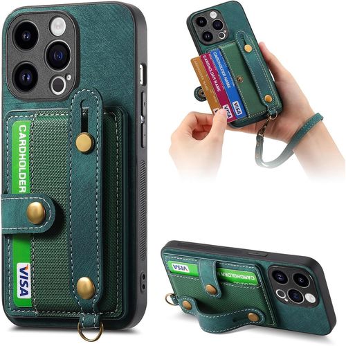 Bracelets Coque Pour Oppo Reno 8 Pro Plus 5g - Lanyard Étui Portefeuille Carte Fentes Arrière Poche Antichoc Rotatif Support Housse Protect Cover Pour Oppo Reno 8 Pro Plus 5g [D9] -Green