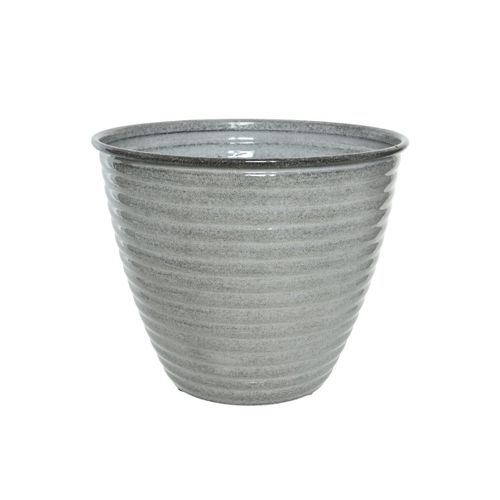 Cache-Pot Rond En Acier Émaillé Gris Amy - Ø 33 X 26 Cm - Jardideco