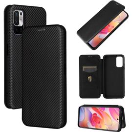 Compatible Avec Coque Xiaomi Poco M3 Pro 4g, Mince Flip Fibre De Carbone [Test De Chute] Antichoc Stand Fente Avec Carte, Protecteur D'écran En Verre Trempé*2-Noir
