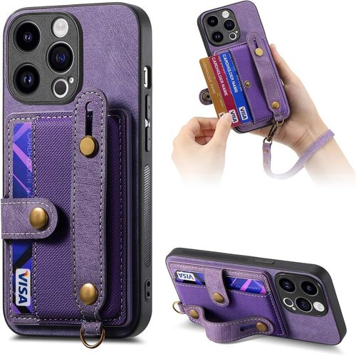 Bracelets Coque Pour Oppo Reno 8 Pro 5g - Lanyard Étui Portefeuille Carte Fentes Arrière Poche Antichoc Rotatif Support Housse Protect Cover Pour Oppo Reno 8 Pro 5g [D9] -Purple