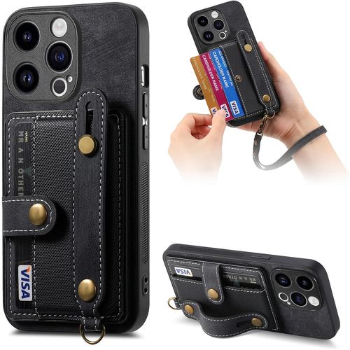 Bracelets Coque Pour Oppo Reno 8 Pro 5g - Lanyard Étui Portefeuille Carte Fentes Arrière Poche Antichoc Rotatif Support Housse Protect Cover Pour Oppo Reno 8 Pro 5g [D9] -Black