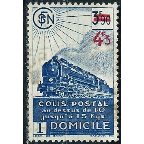 France 1943, Beau Timbre Pour Colis Postal Yvert 205, Livraison À Domicile 3f90 Bleu Foncé, Surchargé "4f3", Oblitéré, Tbe