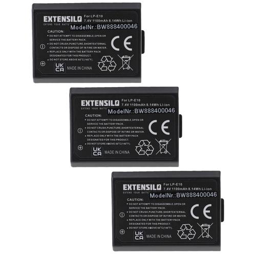 EXTENSILO 3x Batteries compatible avec Canon EOS 2000D, 4000D, 1200D, 1100D, 1300D appareil photo, reflex numérique (1100mAh, 7,4V, Li-ion)