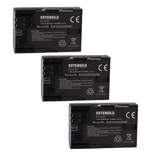 EXTENSILO 3x Batteries compatible avec Canon EOS 80D, R, 90D, Ra, R5, R6, 7D Mark II appareil photo, reflex numérique (2000mAh, 7,4V, Li-ion)