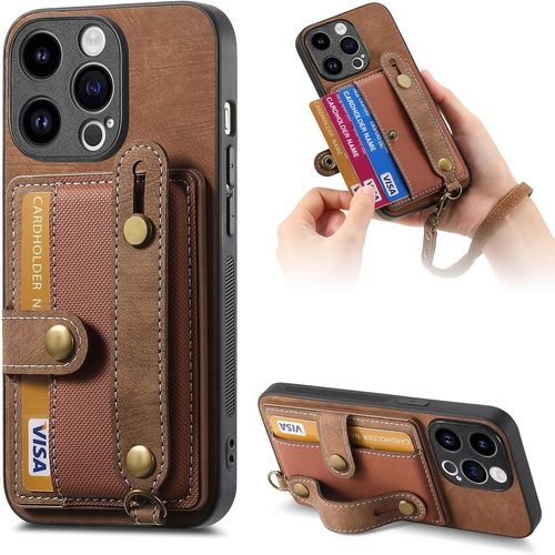 Bracelets Coque Pour Oppo Reno 8 Pro Plus 5g - Lanyard Étui Portefeuille Carte Fentes Arrière Poche Antichoc Rotatif Support Housse Protect Cover Pour Oppo Reno 8 Pro Plus 5g [D9] -Brown