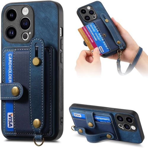 Bracelets Coque Pour Oppo Reno 8 Pro 5g - Lanyard Étui Portefeuille Carte Fentes Arrière Poche Antichoc Rotatif Support Housse Protect Cover Pour Oppo Reno 8 Pro 5g [D9] -Blue