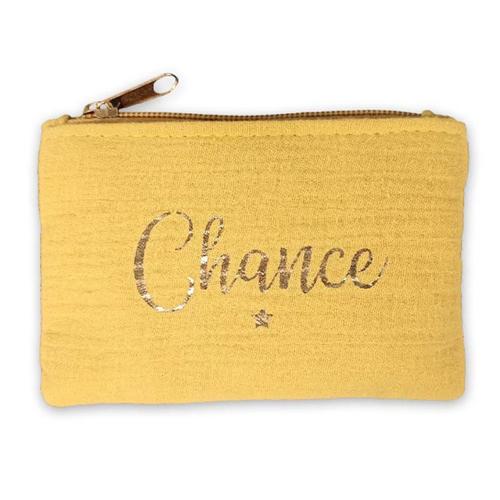 PROMOTION ! Porte-monnaie toile 'Chance' jaune - 13x8 cm