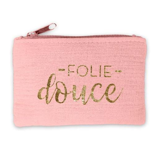 PROMOTION ! Porte-monnaie toile 'Folie Douce' rose - 13x8 cm