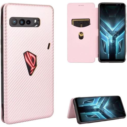 Compatible Avec Coque Google Pixel 3a, Mince Flip Fibre De Carbone [Test De Chute] Antichoc Stand Fente Avec Carte, Protecteur D'écran En Verre Trempé*2-Or Rose