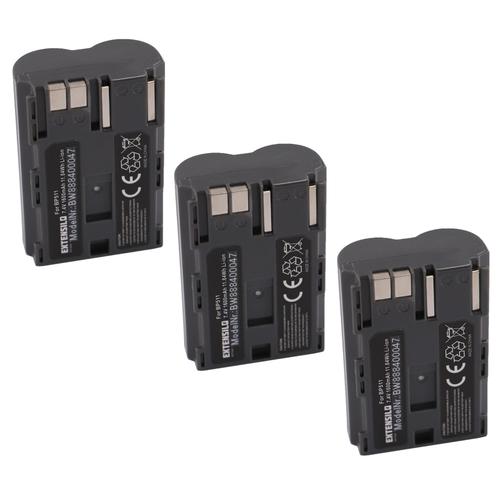 EXTENSILO 3x Batteries compatible avec Canon ZR-40, ZR-50MC, ZR-60, ZR-65MC, ZR-70MC, ZR-80 appareil photo, reflex numérique (1600mAh, 7,4V, Li-ion)