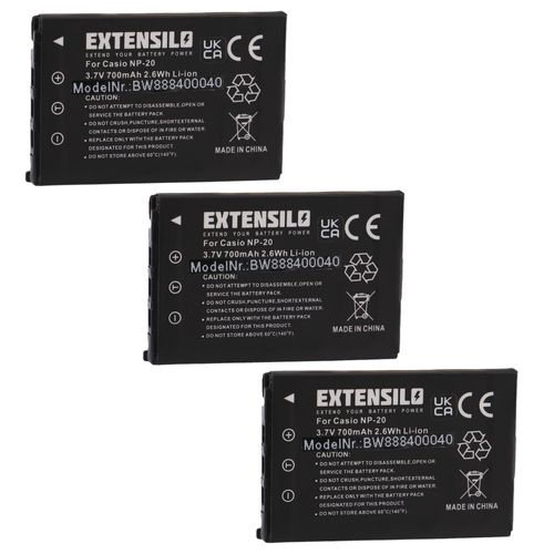 EXTENSILO 3x Batteries compatible avec BenQ DC-X720, DC-X725, DC-X735, DC-X800, DC-T800 appareil photo, reflex numérique (700mAh, 3,7V, Li-ion)