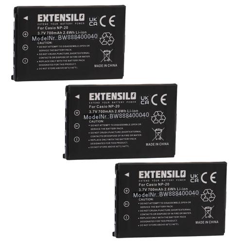 EXTENSILO 3x Batteries compatible avec Casio Exilim EX-S100, EX-M1, EX-M2, EX-M20, EX-S1 appareil photo, reflex numérique (700mAh, 3,7V, Li-ion)