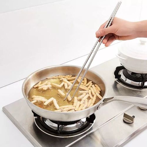 1 paire de baguettes de cuisine en acier inoxydable, baguettes à friture Extra longues, Pot chaud longues baguettes lavables au lave-vaisselle 38cm