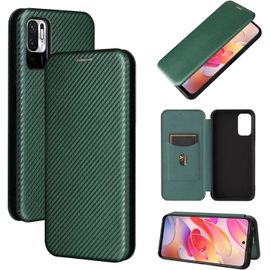 Compatible Avec Coque Xiaomi Poco M3 Pro 4g, Mince Flip Fibre De Carbone [Test De Chute] Antichoc Stand Fente Avec Carte, Protecteur D'écran En Verre Trempé*2-Vert