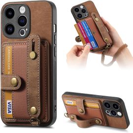 Bracelets Coque Pour Oppo A54 5g - Lanyard Étui Portefeuille Carte Fentes Arrière Poche Antichoc Rotatif Support Housse Protect Cover Pour Oppo A54 5g [D9] -Brown