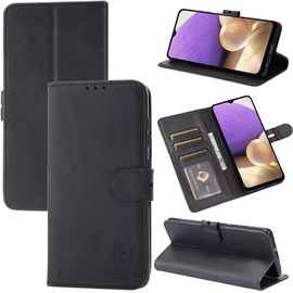 Compatible Con Coque Iphone 14 En Cuir Portefeuille Etui Avec Fentes De Cartes, Fonction Support+Film De Protection D?Écran, Flip Case Housse-Noir